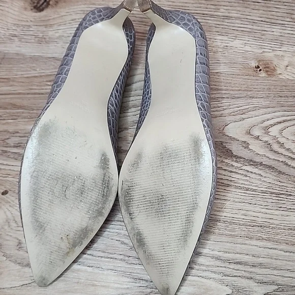 Nine West Womens Gwendle Pointed Toe Grey Pump Croc Embosed Closed Toe Shoes - Picture 9 of 14